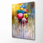 Renkli Şemsiyeler Yağlı Boya Dokulu Cam Tablo