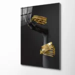 Altın Takılı Siyah El Figürlü Dekoratif Cam Tablo