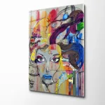 Modern Graffiti Kadın Portresi Cam Tablo
