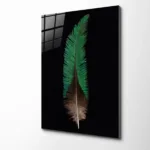 Siyah Zemin Yeşil Tüy Tasarım Cam Tablo