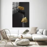 Altın Takılı Siyah El Figürlü Dekoratif Cam Tablo - Görsel 3