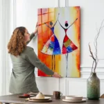 Etnik Ritim: Soyut Dansçı Figürlü Renkli Cam Tablo - Görsel 2