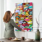 Pop Art: Renkli Çizgi Roman Tasarım Cam Tablo - Görsel 2