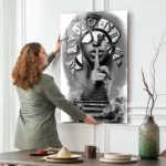 Zamanın Sessizliği: Gerçeküstü Siyah Beyaz Cam Tablo - Görsel 2