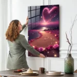 Sonsuz Aşkın Işığı: Parıltılı Kalp Temalı Cam Tablo - Görsel 2