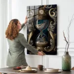 Zamanın Ruhu: Antik Tasarım Kum Saati Temperli Cam Tablo - Görsel 2