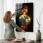 Alevlerin Ritmi: Soyut Köstekli Saat Tasarım Cam Tablo - Görsel 2