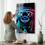 Neonun Gizemli Çizgileri Cam Tablo - Görsel 2