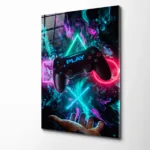 Gamer Ruhu: Neon Işıklı Oyun Konsolu Tasarım Cam Tablo