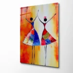 Etnik Ritim: Soyut Dansçı Figürlü Renkli Cam Tablo