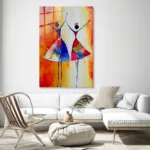 Etnik Ritim: Soyut Dansçı Figürlü Renkli Cam Tablo - Görsel 3