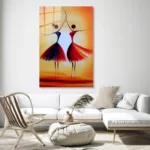 Ruhun Dansı: Mavi ve Kırmızı Elbiseli Soyut Cam Tablo - Görsel 3