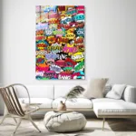 Pop Art: Renkli Çizgi Roman Tasarım Cam Tablo - Görsel 3