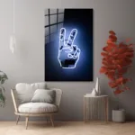 Neon Peace El İşareti Tasarımlı Dekoratif Cam Tablo - Görsel 5