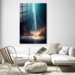 Gece Işıltısı: Büyülü Orman ve Şelale Tasarım Cam Tablo - Görsel 3