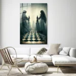 Ruhların Satrancı: Mistik Figürlü Modern Cam Tablo - Görsel 3