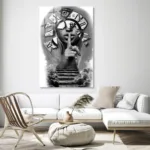 Zamanın Sessizliği: Gerçeküstü Siyah Beyaz Cam Tablo - Görsel 3