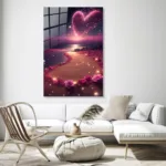 Sonsuz Aşkın Işığı: Parıltılı Kalp Temalı Cam Tablo - Görsel 3