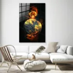 Alevlerin Ritmi: Soyut Köstekli Saat Tasarım Cam Tablo - Görsel 3