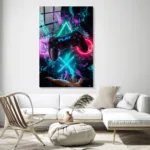 Gamer Ruhu: Neon Işıklı Oyun Konsolu Tasarım Cam Tablo - Görsel 3