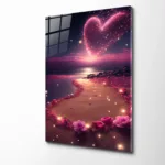 Sonsuz Aşkın Işığı: Parıltılı Kalp Temalı Cam Tablo