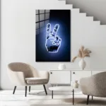 Neon Peace El İşareti Tasarımlı Dekoratif Cam Tablo - Görsel 4
