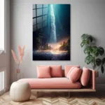 Gece Işıltısı: Büyülü Orman ve Şelale Tasarım Cam Tablo - Görsel 4