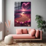 Sonsuz Aşkın Işığı: Parıltılı Kalp Temalı Cam Tablo - Görsel 4