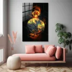 Alevlerin Ritmi: Soyut Köstekli Saat Tasarım Cam Tablo - Görsel 4