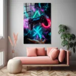 Gamer Ruhu: Neon Işıklı Oyun Konsolu Tasarım Cam Tablo - Görsel 4