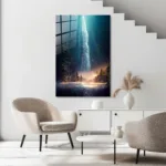 Gece Işıltısı: Büyülü Orman ve Şelale Tasarım Cam Tablo - Görsel 5