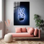 Neon Peace El İşareti Tasarımlı Dekoratif Cam Tablo - Görsel 3