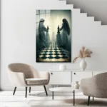 Ruhların Satrancı: Mistik Figürlü Modern Cam Tablo - Görsel 5