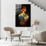 Alevlerin Ritmi: Soyut Köstekli Saat Tasarım Cam Tablo - Görsel 5