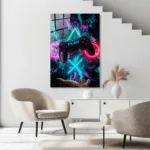 Gamer Ruhu: Neon Işıklı Oyun Konsolu Tasarım Cam Tablo - Görsel 5