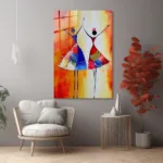 Etnik Ritim: Soyut Dansçı Figürlü Renkli Cam Tablo - Görsel 6