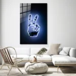 Neon Peace El İşareti Tasarımlı Dekoratif Cam Tablo - Görsel 2