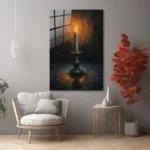Mistik Işık: Antik Şamdan ve Yanan Mum Tasarım Cam Tablo - Görsel 6