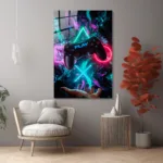 Gamer Ruhu: Neon Işıklı Oyun Konsolu Tasarım Cam Tablo - Görsel 6