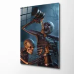 Karanlık Mizah Temalı İskelet Figürlü Modern Cam Tablo